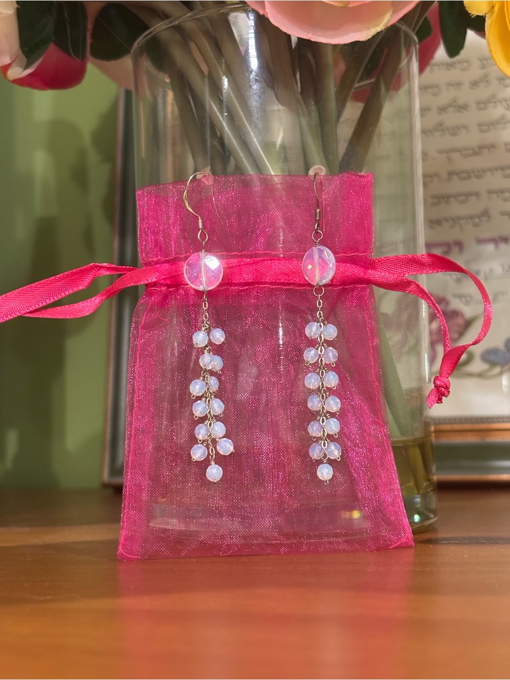 NWOT Opalescent White Dangle Chain Earrings